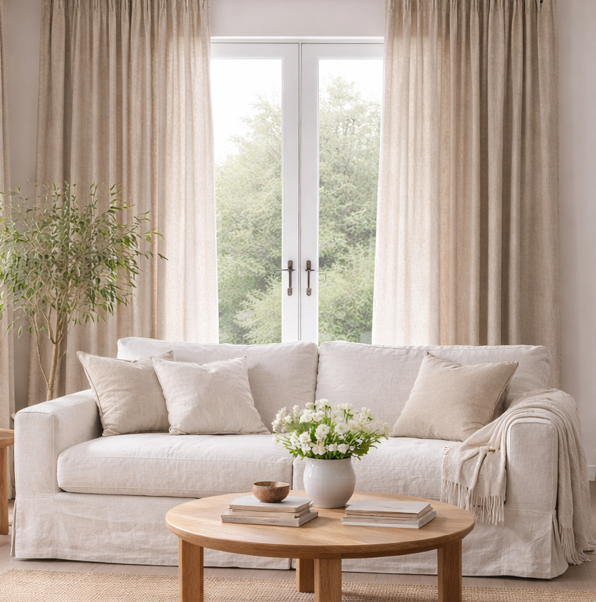 Linen Drape Panel: Medium Weight, Rod Pocket Curtains Valance Option USA made