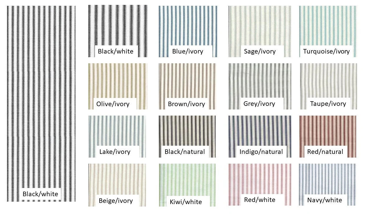 Farmhouse ticking stripe curtains panels drapes cafe curtains blue red black white or 1 valance USA made